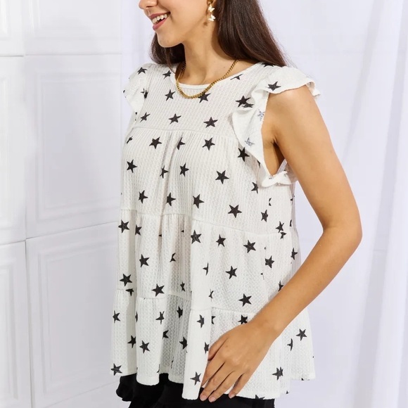 Heimish Shine Bright Full Size Butterfly Sleeve Star Print Top - Picture 3 of 6